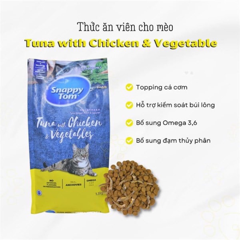 Hạt Snappy Tom Topping Cá cơm sấy cho mèo túi chiết 1kg