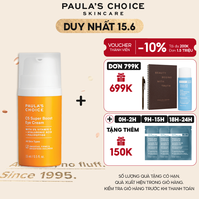 Kem mắt Vitamin C xóa mờ quầng thâm và giảm bọng mắt Paula's Choice C5 Super Boost Eye Cream 15ml 1010