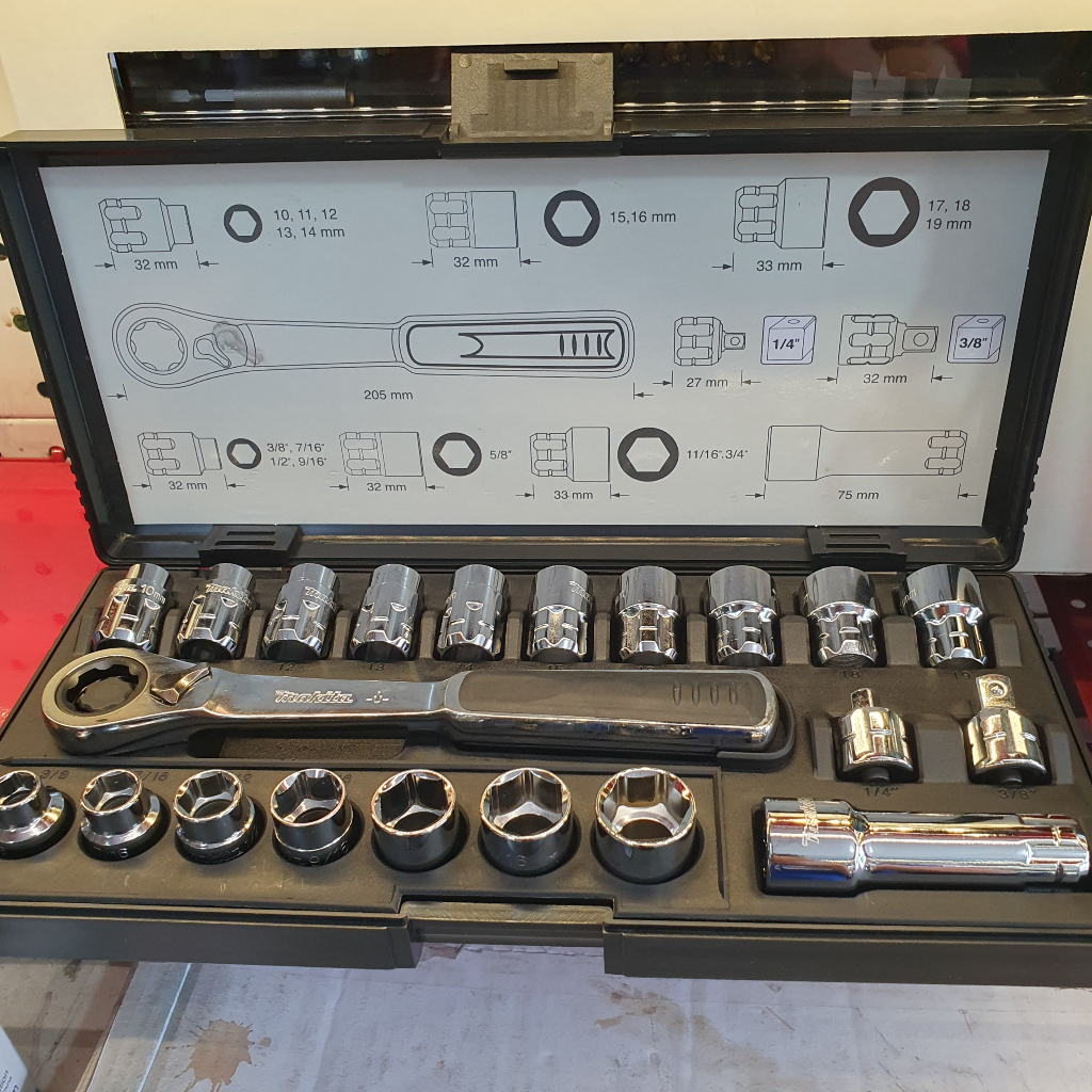 Bộ đầu tuýp và cán siết xuyên tâm 21 chi tiết Makita B-65604