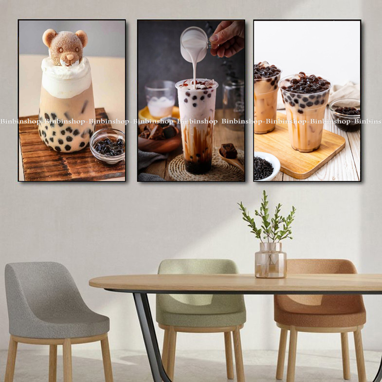 Tranh treo tường decor trang trí quán trà sữa tặng kèm đinh 3 chân