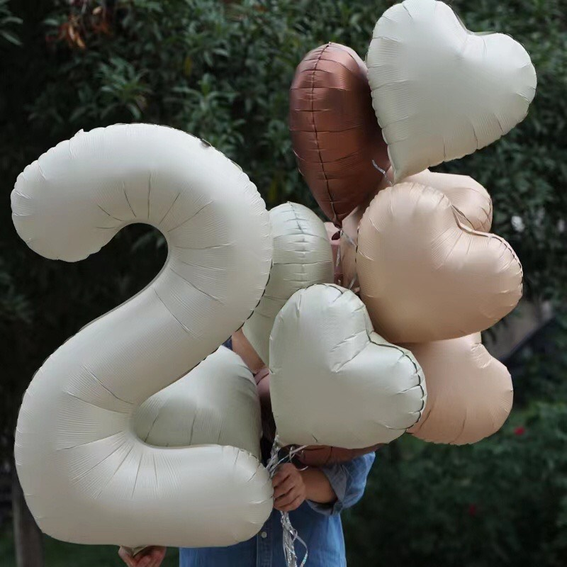 Bóng số tuổi sinh nhật màu kem, nâu caramen size to 32" 70cm phong cách Hàn quốc