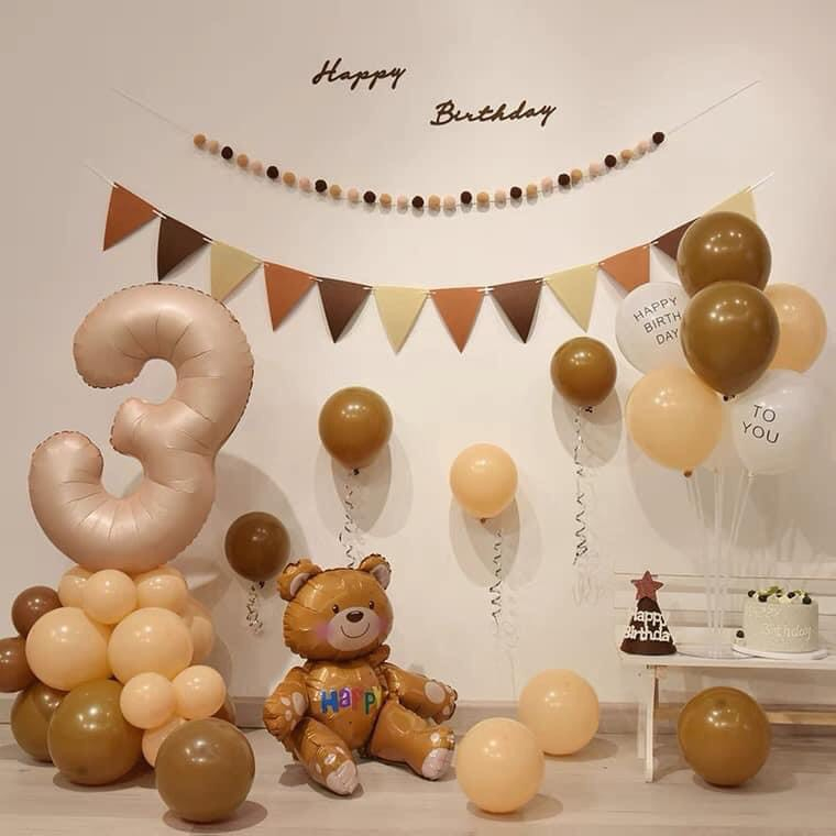 Bóng số tuổi sinh nhật màu kem, nâu caramen size to 32" 70cm phong cách Hàn quốc