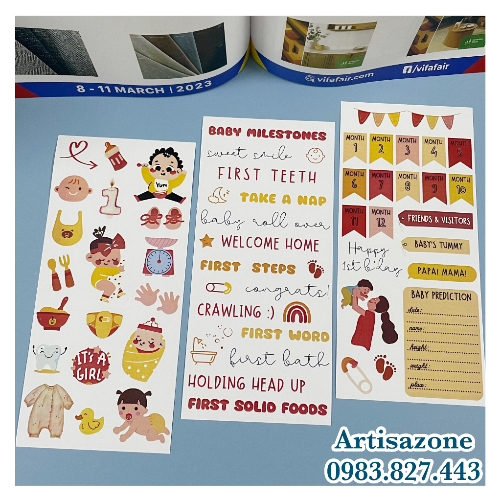 Hình dán trang trí - Sticker Baby, Mami tự cắt dán - Set 03 tờ