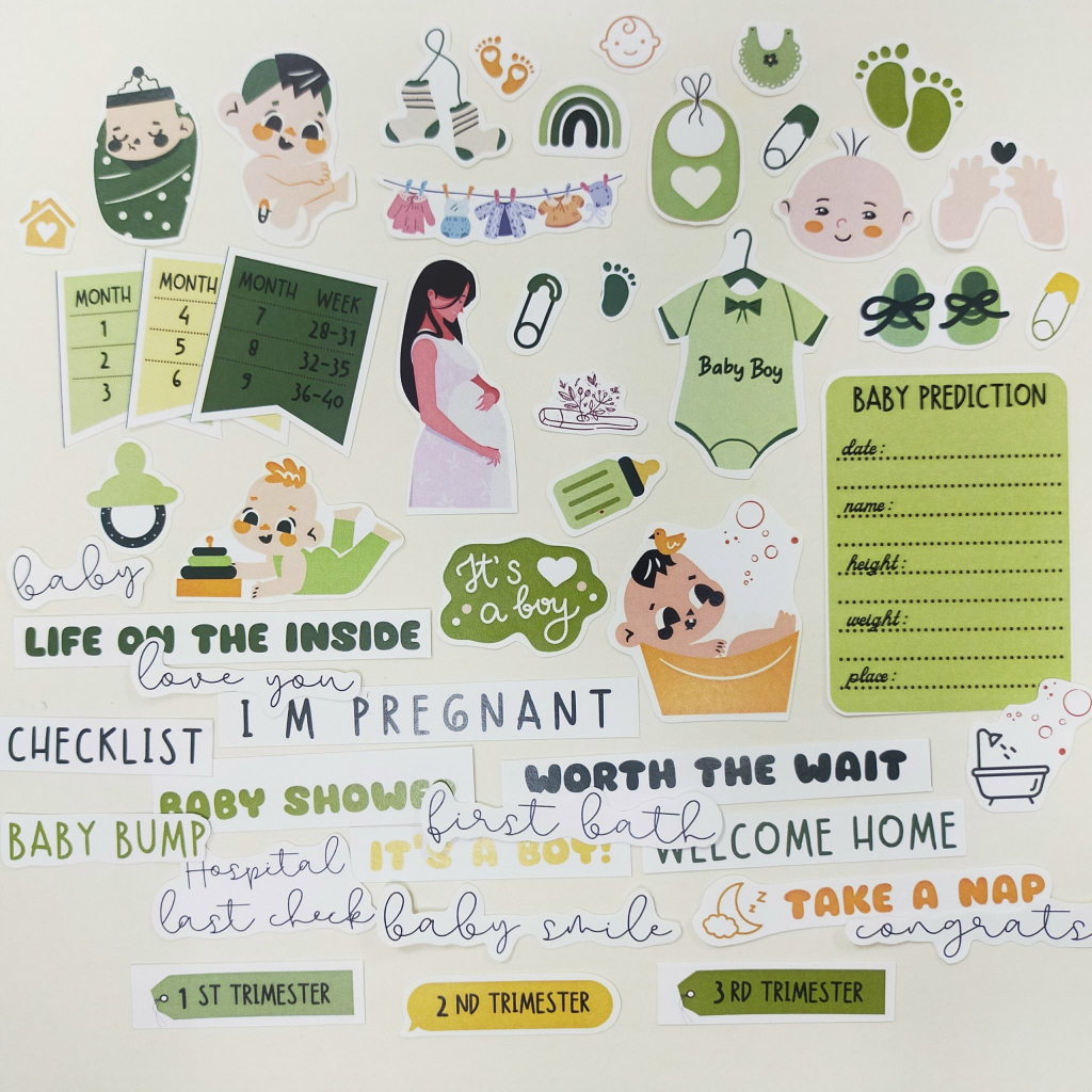 Hình dán trang trí - Sticker Baby, Mami tự cắt dán - Set 03 tờ