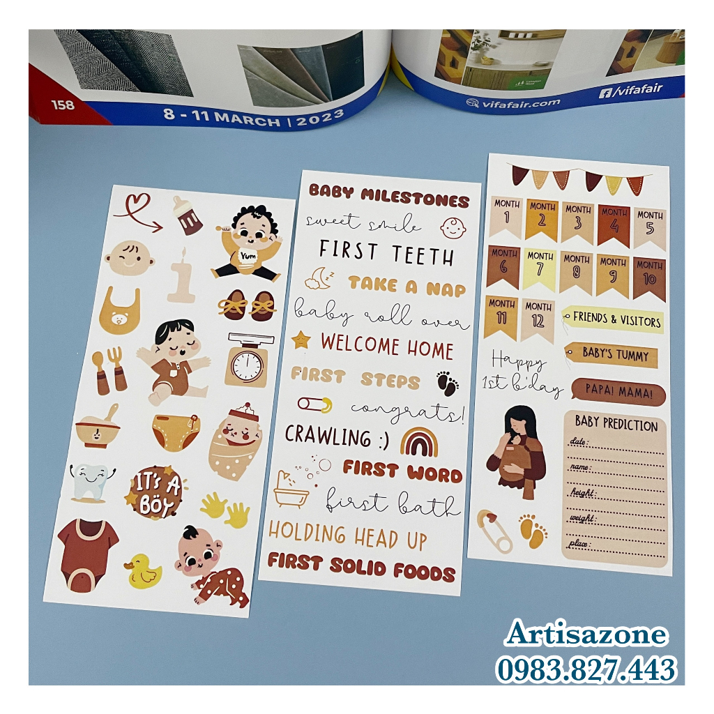 Hình dán trang trí - Sticker Baby, Mami tự cắt dán - Set 03 tờ