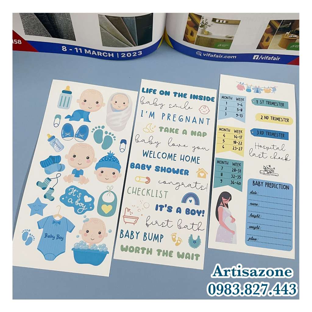 Hình dán trang trí - Sticker Baby, Mami tự cắt dán - Set 03 tờ