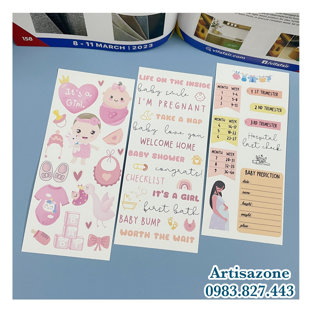 Hình dán trang trí - Sticker Baby, Mami tự cắt dán - Set 03 tờ