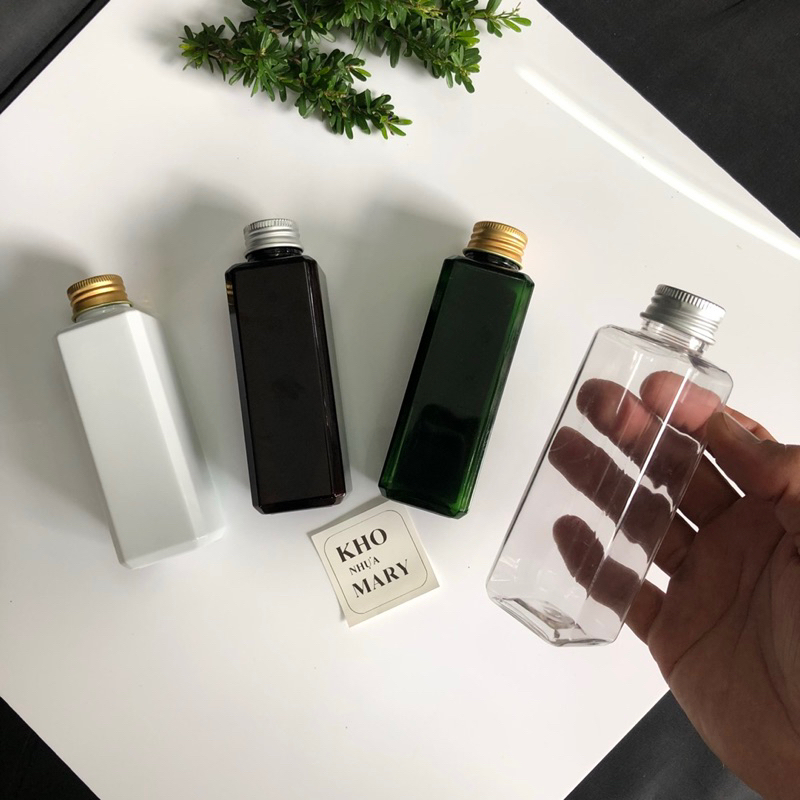 Chai Vuông 120ml vòi Nhấn nhỏ giọt Vàng / Đen / trắng - Chai Pet đựng dầu gội , chiết Mỹ phẩm