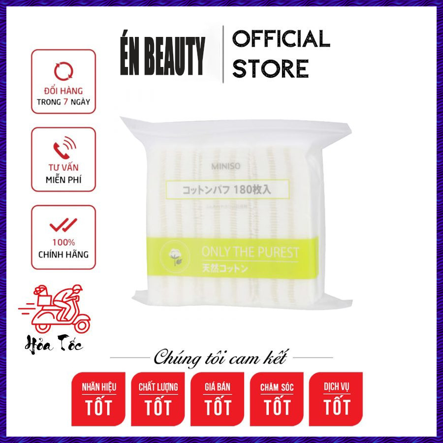 Bông Tẩy Trang Nhật Bản Miniso 180 Mếng - 100% Cotton Làm Sạch Mọi Bụi Bẩn, Bã Nhờn Và Tẩy Sạch Lớp Trang Điểm Trên Mặt