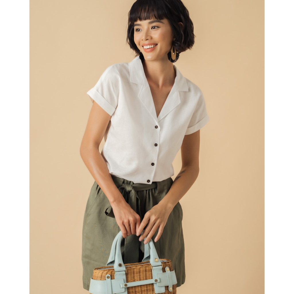 Áo sơ mi nữ linen màu Kem F2 Fashion &amp; Freedom