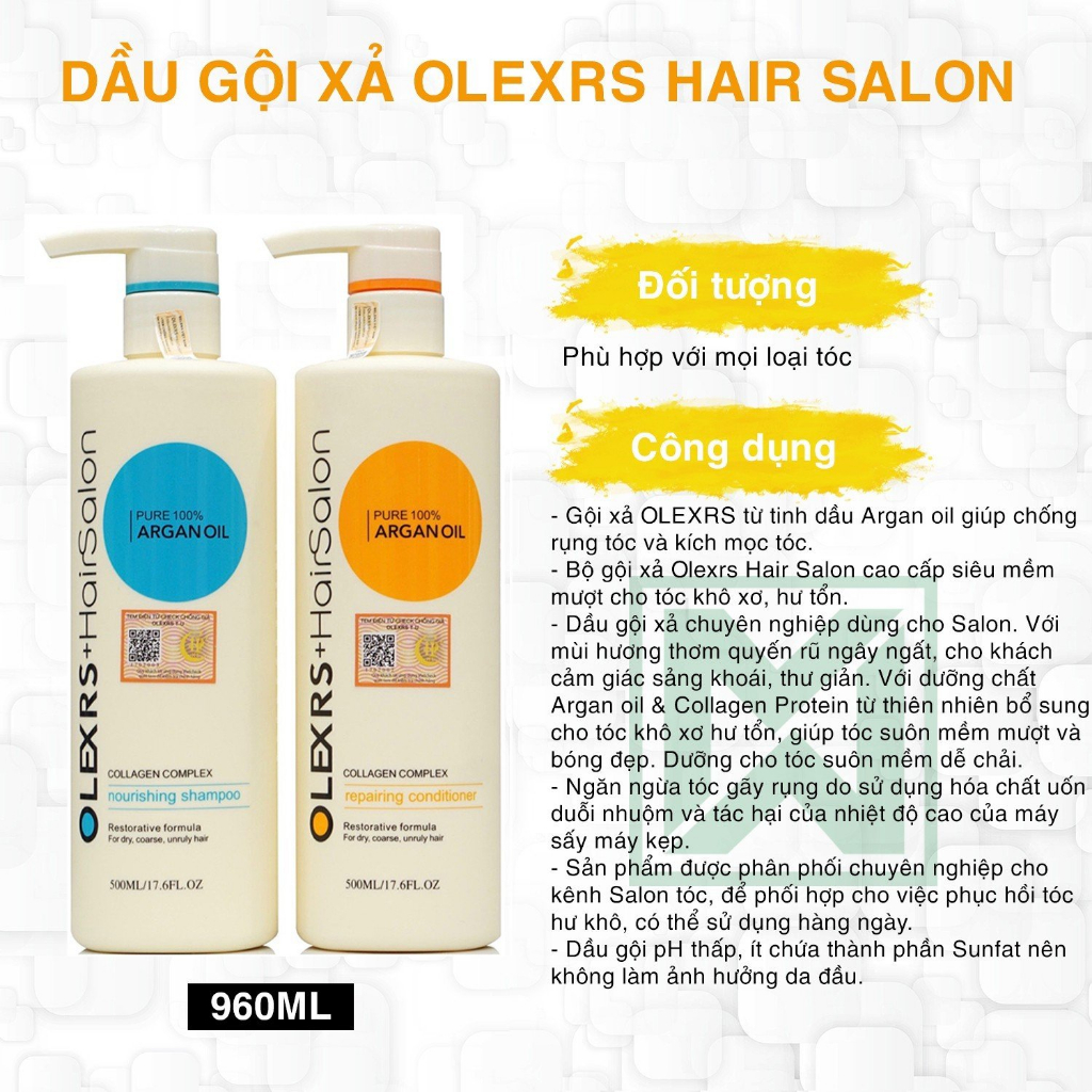 Dầu gội xả phục hồi, chống rụng kích mọc tóc Olexrs Hair Salon 960ML chính hãng