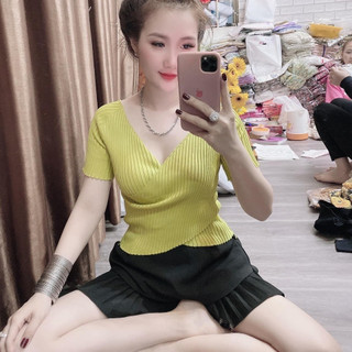Áo thun gân cổ đắp chéo A88
