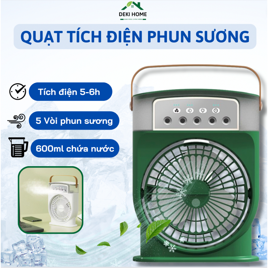 Quạt sạc tích điện hơi nước phun sương , Quạt Điều Hòa Mini Pin 5-6 hẹn giờ tiện lợi , 3 chế độ gió làm mát cực mạnh
