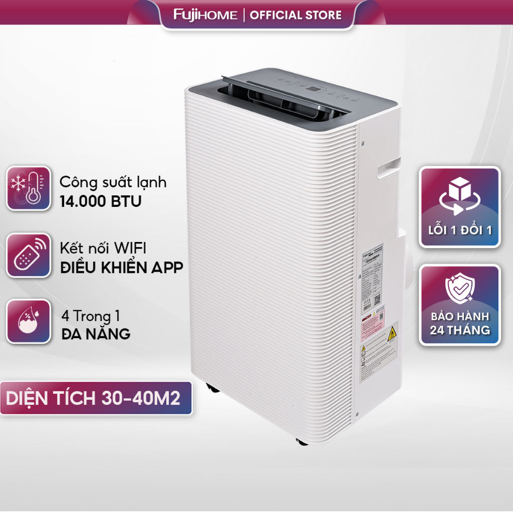 Máy lạnh di động đứng 14.000 BTU nhập khẩu Fujihome PAC14, điều hòa mini làm lạnh đa năng lọc không khí cho gia đình