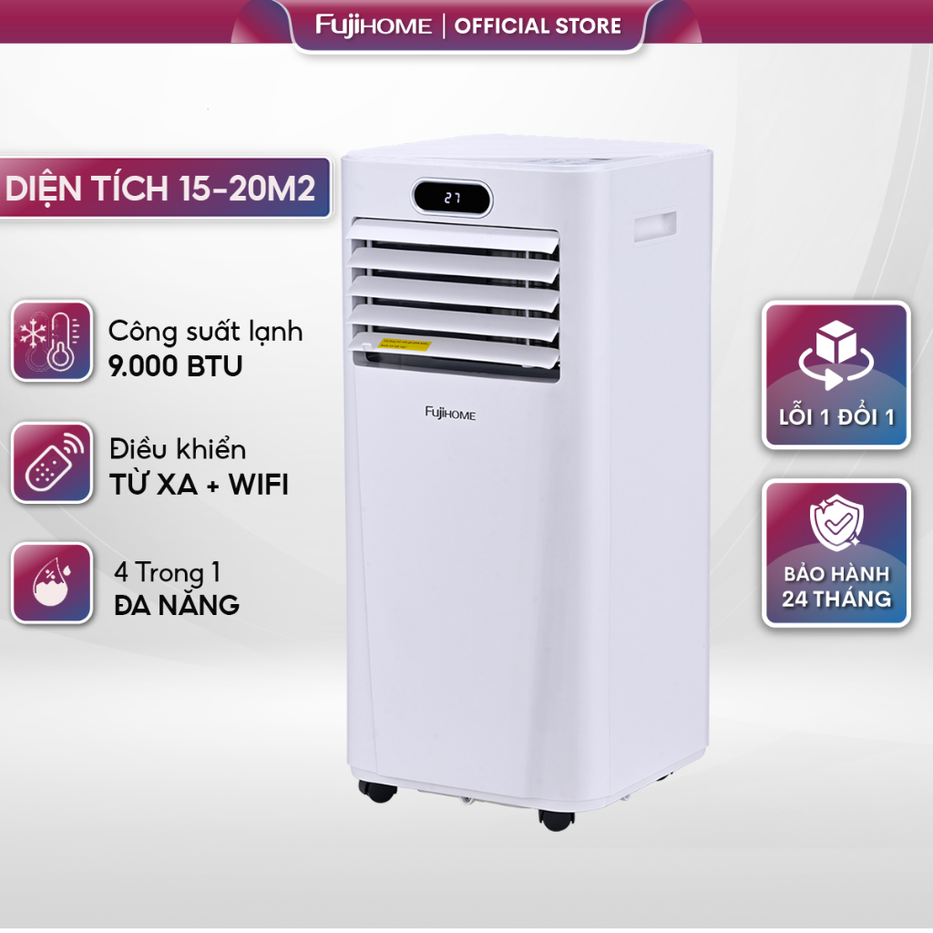 Máy lạnh di động 12000BTU phòng 15-40m2 nhập khẩu FUJIHOME, điều hoà di động mini làm lạnh, hút ẩm, lọc không khí