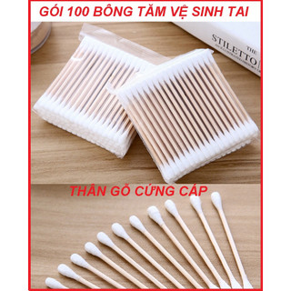 Bịch tăm bông 100 que thân gỗ,Gói 100 tăm bông lấy ráy tai thân gỗ