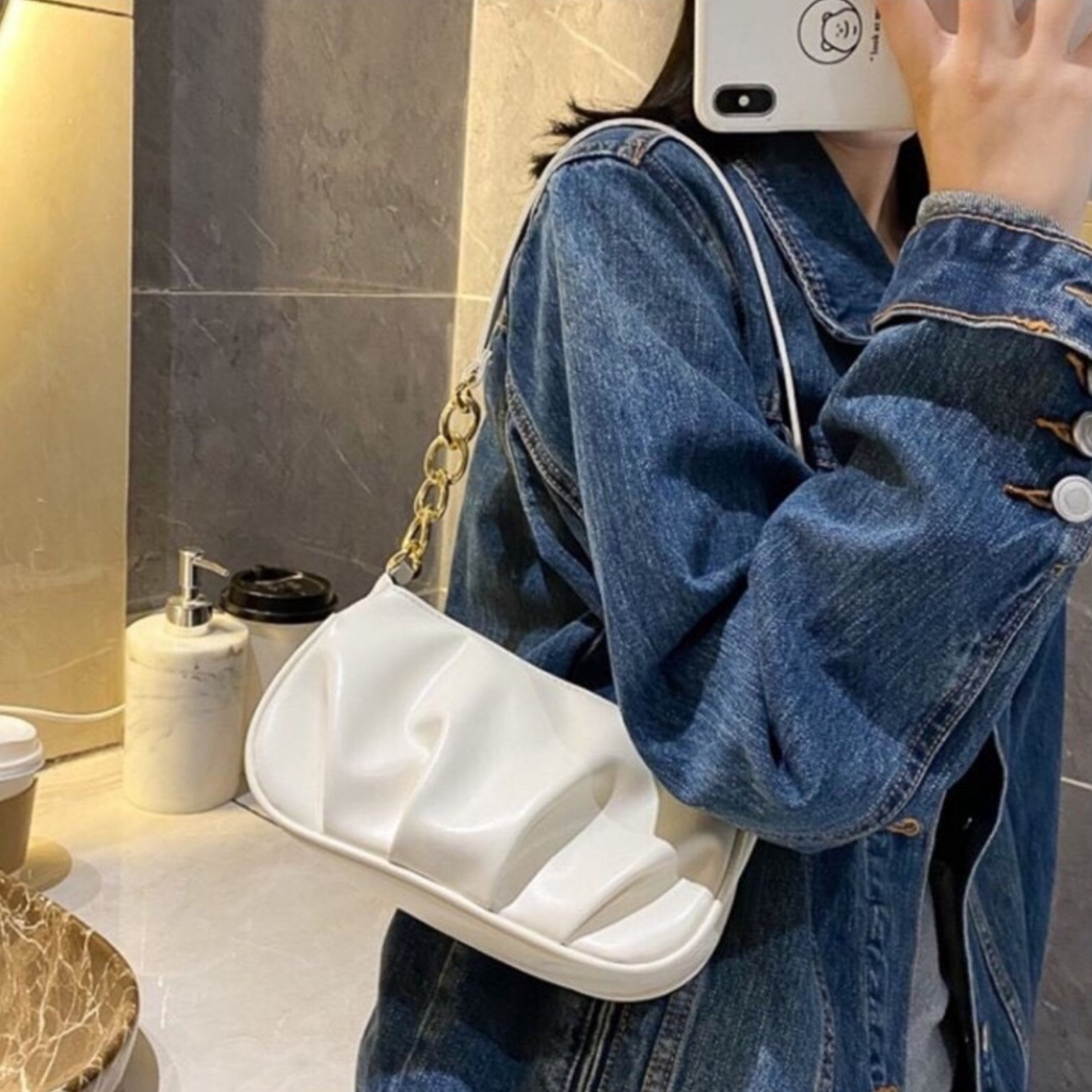 Túi xách đeo vai, chéo nữ da PU xích may rúm thời trang cá tính K50