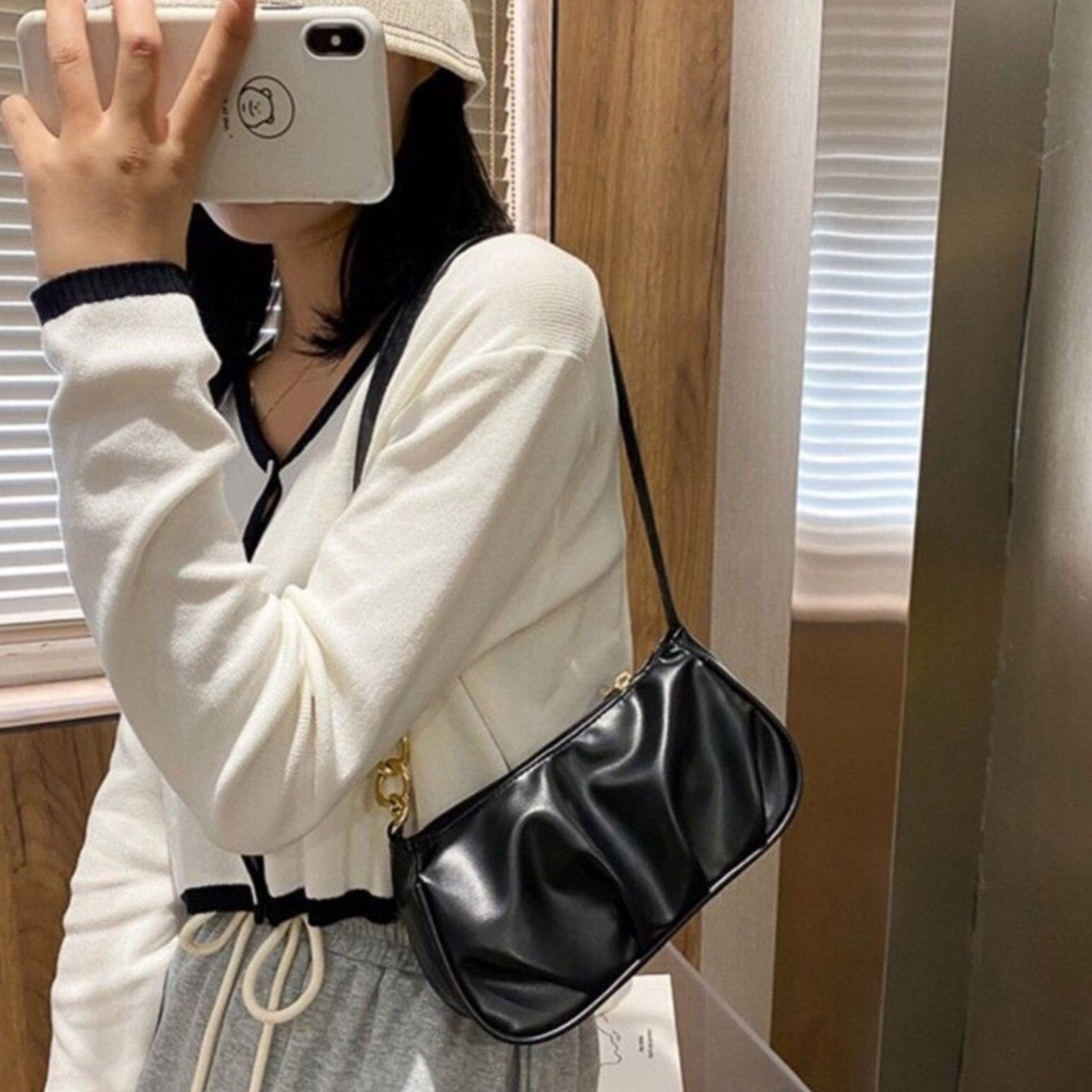 Túi xách đeo vai, chéo nữ da PU xích may rúm thời trang cá tính K50