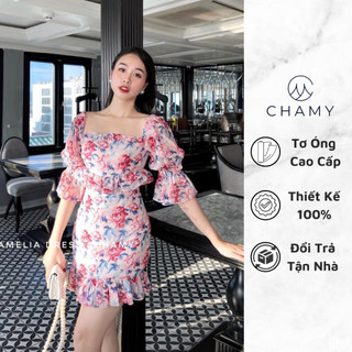 Đầm Nữ 𝐂𝐇𝐀𝐌𝐘 Camelia Phối Bèo Hoa Trẻ Trung Nổi Bật Che Khuyết Điểm Chất Tơ Mềm Mại