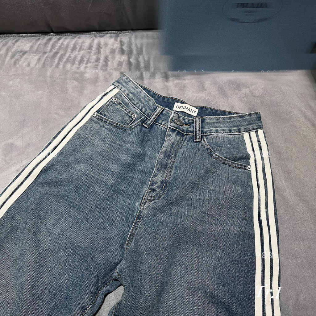 QUẦN JEANS ỐNG RỘNG NỮ LƯNG CAO PHỐI 3 SỌC TRẮNG HÔNG MÀU XANH NHẠT XANH ĐẬM LAI CUỐN CÁ TÍNH TRẺ TRUNG