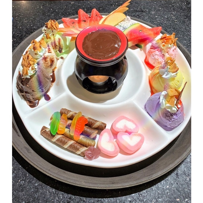 Khay tròn đựng lẩu ,kem 5 ngăn nhựa Melamine Horeca trắng cao cấp