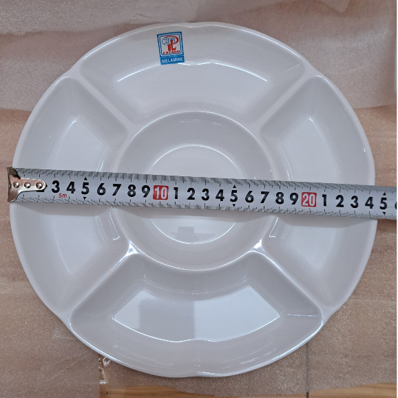 Khay tròn đựng lẩu ,kem 5 ngăn nhựa Melamine Horeca trắng cao cấp