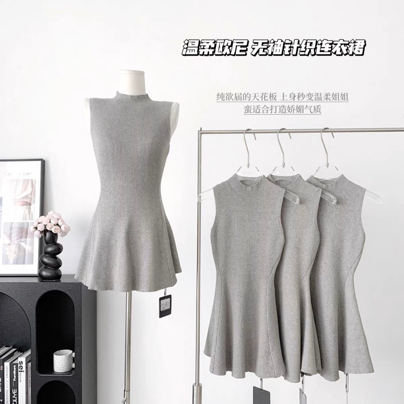 ĐẦM THUN GÂN XOÈ CAO CỔ, ĐẦM SÁT NÁCH, ĐẦM XÁM CÓ SIZE S/M/L
