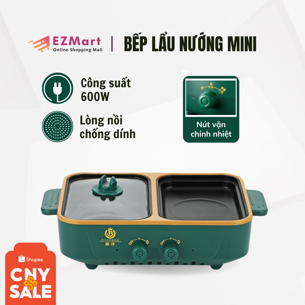 Bếp Điện 2 Ngăn Bếp Điện Lẩu Nướng 2In1 Bếp Sinh Viên Gia Đình 1-3 Người Foxi01.shop