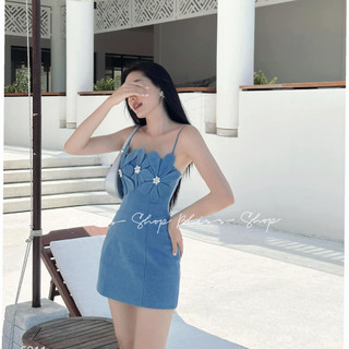 V71 - Đầm Demin 2s hoa ngực