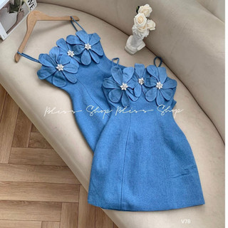 V71 - Đầm Demin 2s hoa ngực