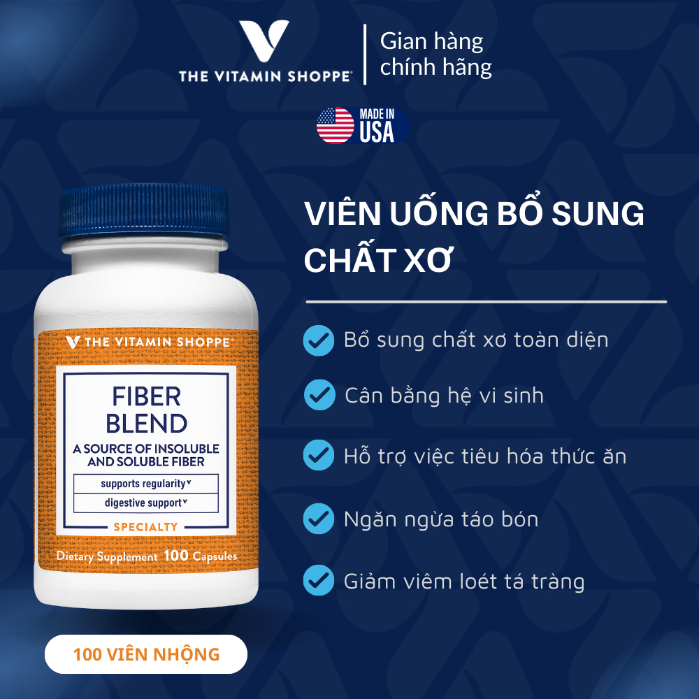 Viên Uống Rau Củ Bổ Sung Chất Xơ THE VITAMIN SHOPPE Fiber Blend 100 viên