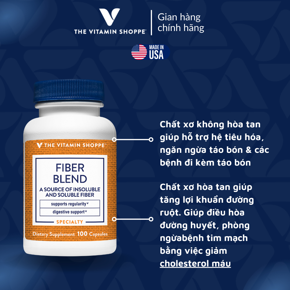 Viên Uống Rau Củ Bổ Sung Chất Xơ THE VITAMIN SHOPPE Fiber Blend 100 viên