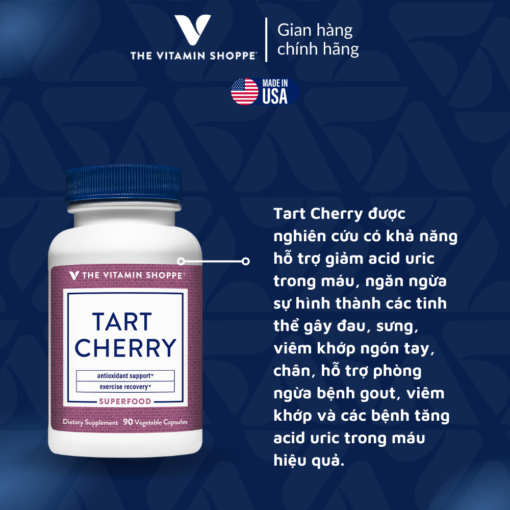 Viên Uống Hỗ Trợ Giảm ACID URIC Máu - Giảm Gút THE VITAMIN SHOPPE Tart Cherry 90 viên