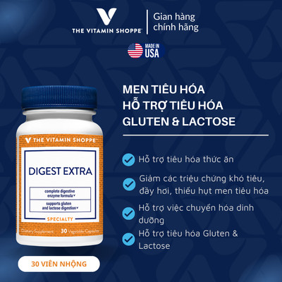 Men Tiêu Hóa Tăng Cường Hấp Thu & Chống Khó Tiêu THE VITAMIN SHOPPE Digest Extra 30 viên