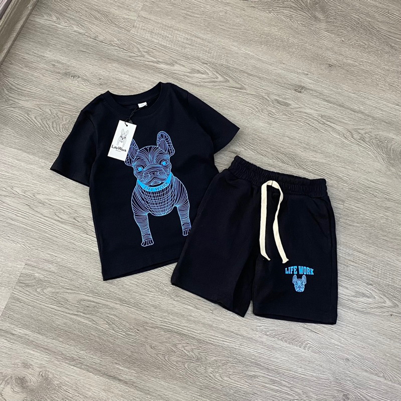 Set bộ chó Life.work áo cotton kết hợp quần da cá siêu đẹp cho bé trai bé gái size từ 12-30 cân