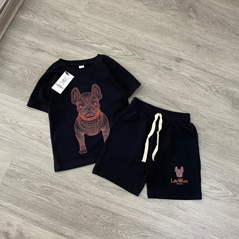 Set bộ chó Life.work áo cotton kết hợp quần da cá siêu đẹp cho bé trai bé gái size từ 12-30 cân