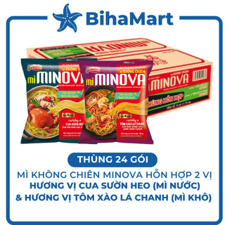- acecook - mì minova thùng hỗn hợp 2 vị minova hương vị cua sườn heo và minova hương vị tôm xào lá chanh