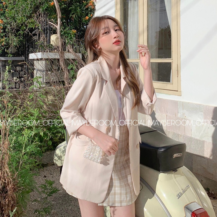 Áo khoác blazer be dáng dài tay dài form suông mềm mịn mát Butter Blazer Mayberoom