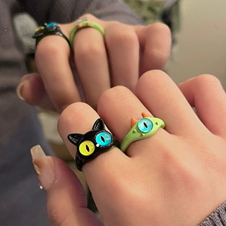 Nhẫn nữ mắt hoạt hình mèo đen quái vật dễ thương Tatitava