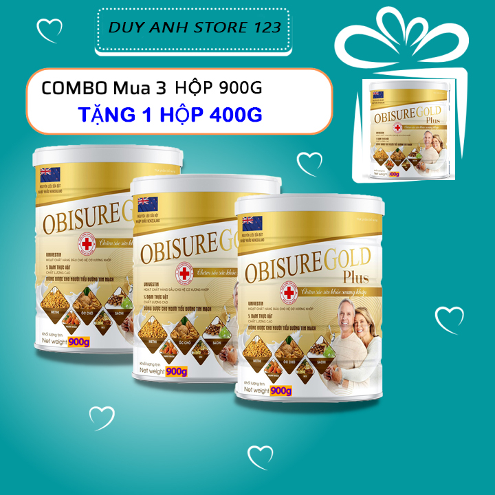 Combo 3 hộp 900g tặng 1h 400g, Sữa hạt Xương Khớp Obisure Gold Plus - giúp nuôi dưỡng và bảo vệ sụn khớp, xương khớp