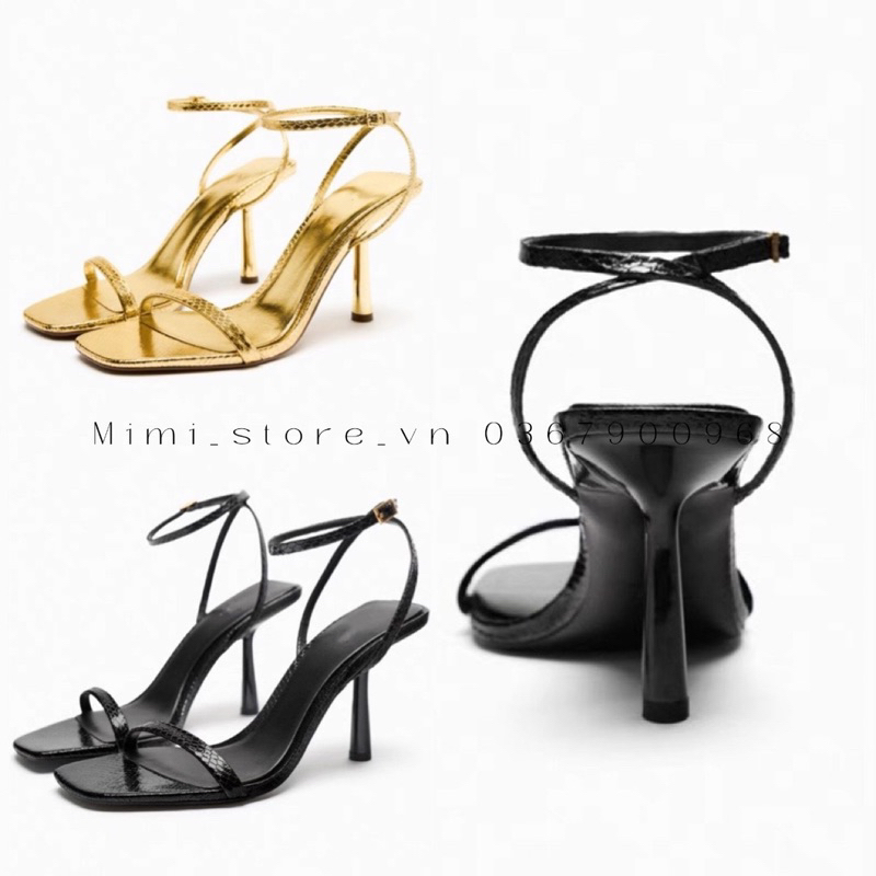 Sandal 9cm quai mảnh da vân sần ZR xuất fullbox MS