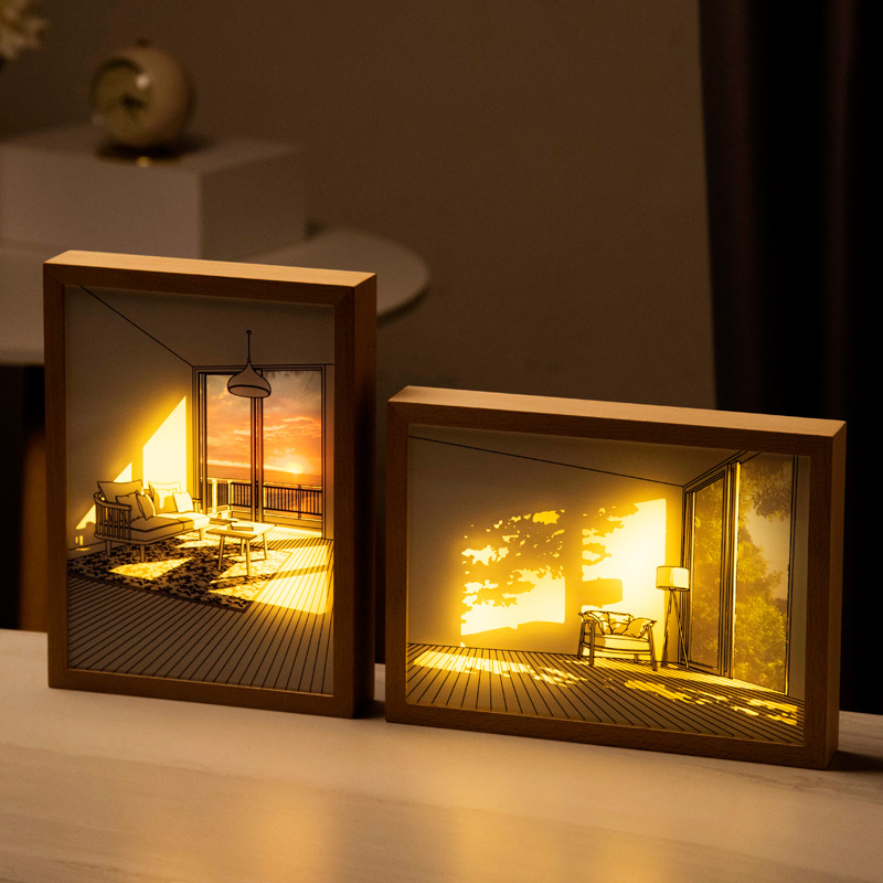 Đèn ngủ trang trí để bàn - Tranh đèn led hiếu ứng ánh sáng 3D phong cách tối giản hiện đại, decor bàn làm việc, quà tặng | BigBuy360 - bigbuy360.vn