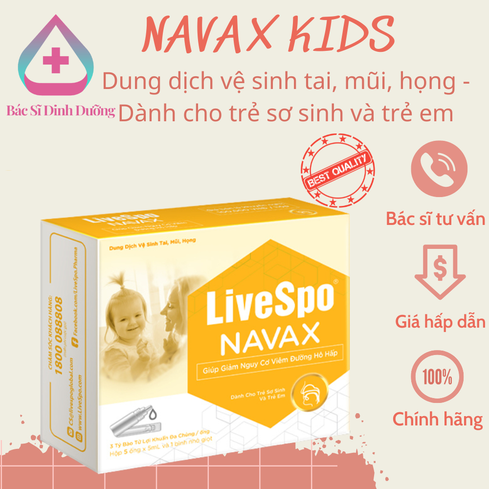 [ Chính Hãng ] LiveSpo NAVAX KIDS - Nhỏ mũi cho trẻ nhỏ giảm nghẹt mũi - Hộp 5 ống x 5ml (Date 23/4/2025)