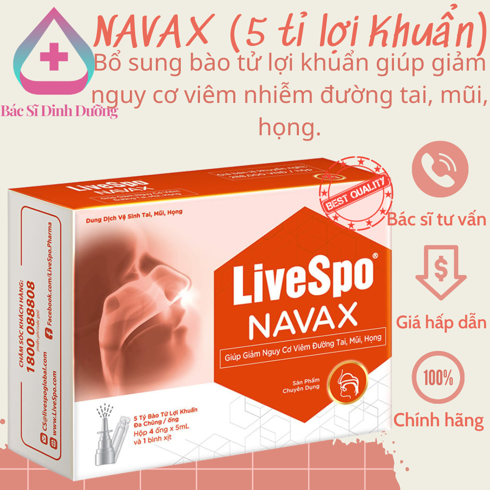 [ Chính Hãng ] Xịt mũi Giảm nghẹt mũi, chảy nước mũi - Livespo NAVAX chuyên dụng - Hộp 4 ống x 5ml (Date 24/5/2025)