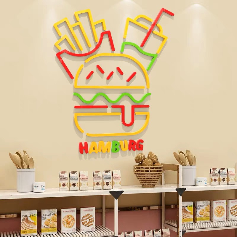 Tranh dán tường mica dán nổi hello milk tea trang trí quán cafe, trà sữa, ăn vặt, quán ăn nhanh