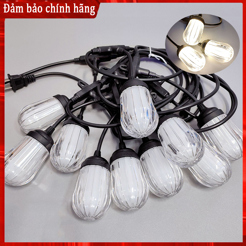 Bộ dây đèn thả ngoài trời 10 mét 10 bóng đèn LED -AS Vàng hoặc màu sắc, trang trí quán cafe,Trang trí nhà cửa, sân vườn