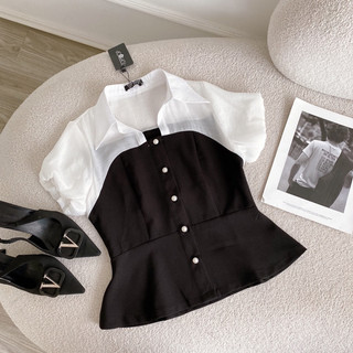 Áo peplum phối tay tơ bo chun