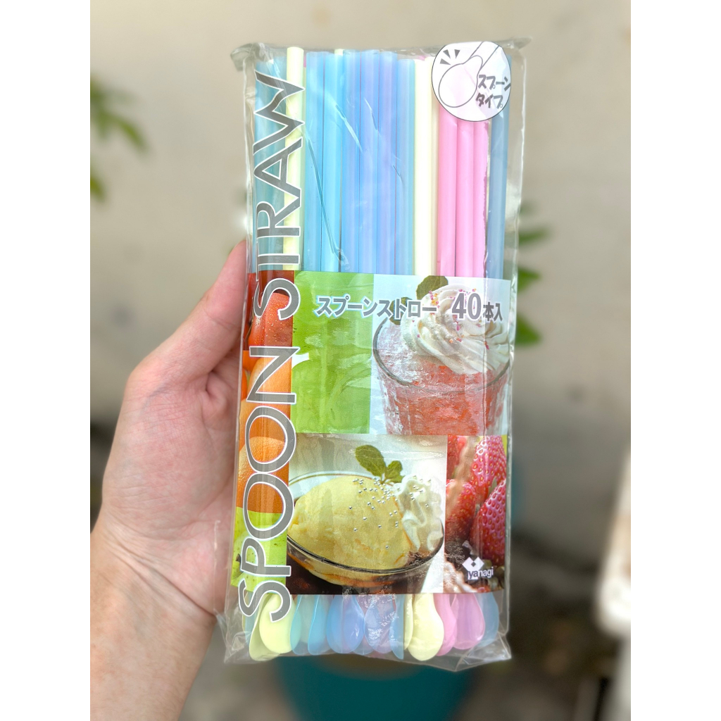 HÀNG NHẬT - Set 40 ống hút 21cm có đầu khuấy an toàn, có thêm 1 đầu muỗng, dùng múc đồ ăn