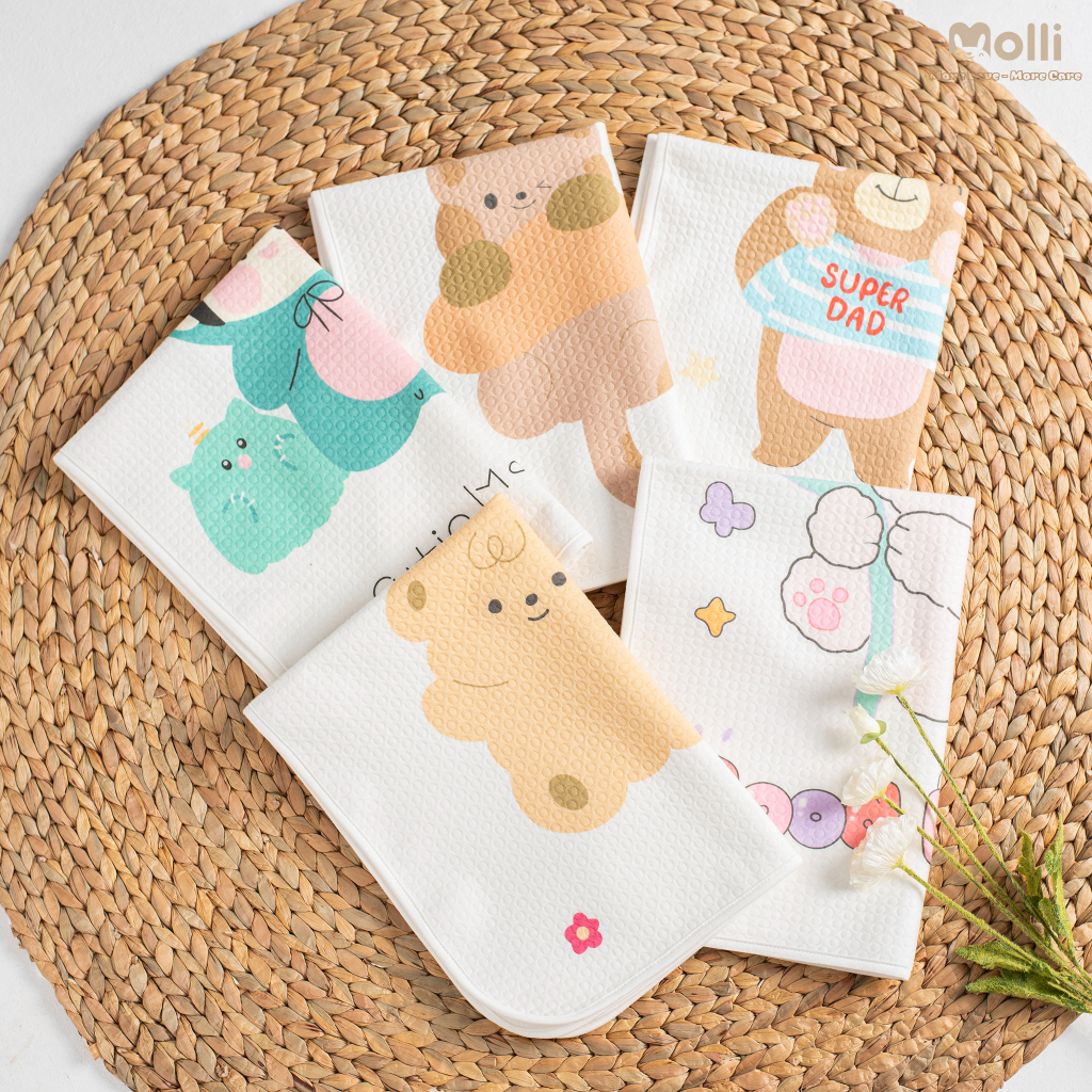 Tấm Lót Chống Thấm 4D Molli Cho Bé Sơ Sinh - Tấm Lót Chống Thấm Phong Cách Hàn Cho Bé