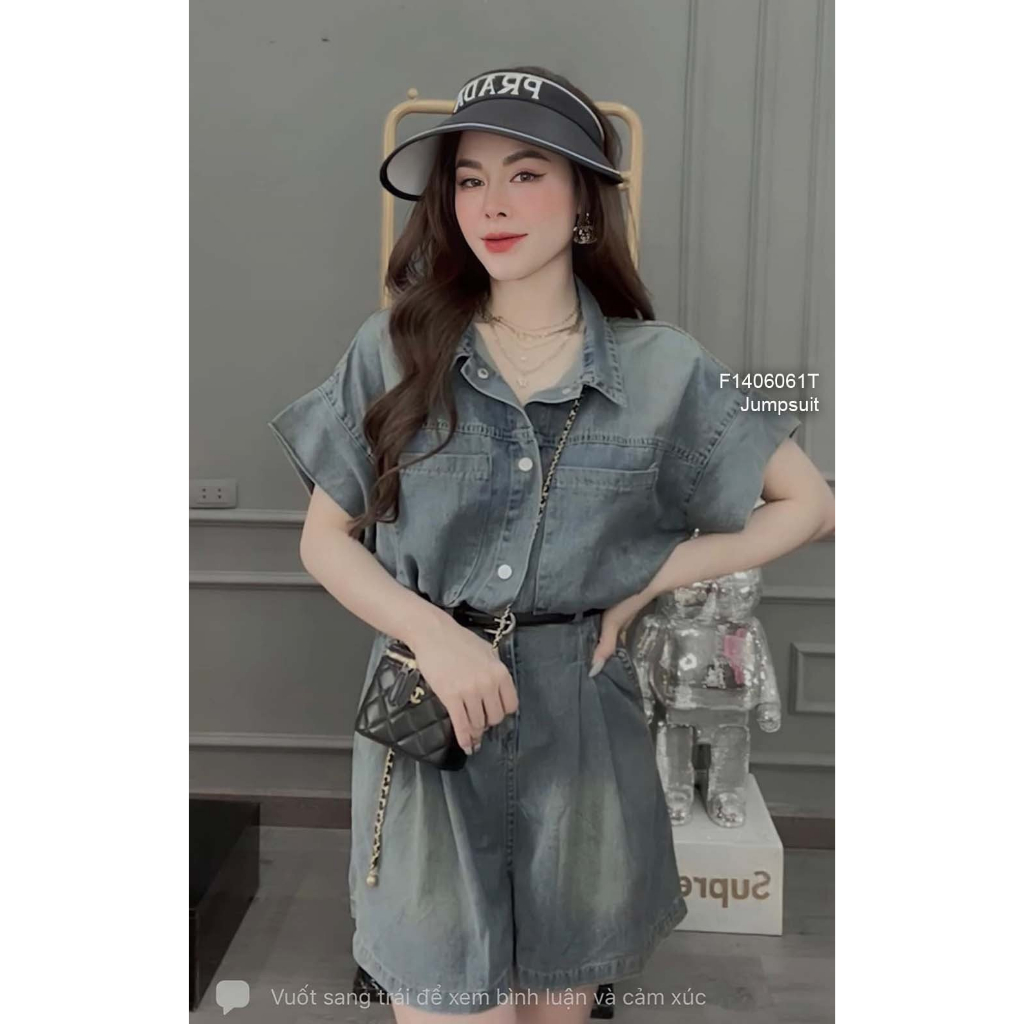 Jump short jean tay ngắn kèm đai